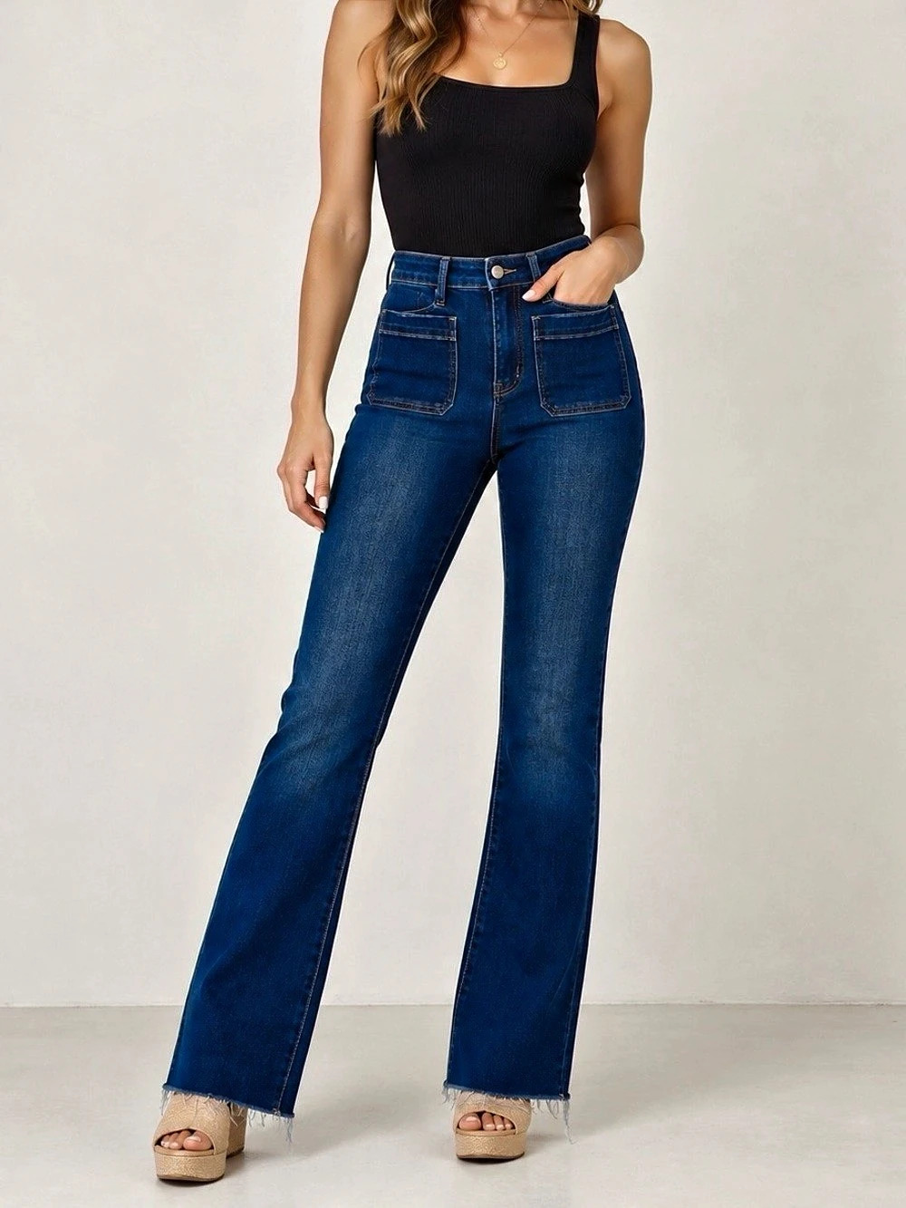 Lovervet 5 (W27) Vervet Bootcut Frayed Jeans High Rise Patch Pockets LV1475